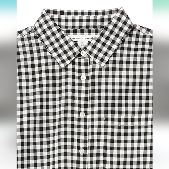 Gingham black & white plaid 3/4 sleeve checkered button up blouse size small - Picture 10 of 10